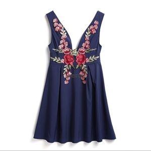 Last 4! Floral Appliqué Evening Mini A-Line Dress